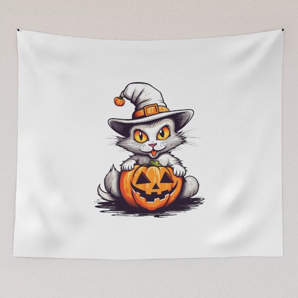 Item preview, Purr-fectly Spooky: Cat and Pumpkin Halloween Artwork designed and sold by Studio-Mind.