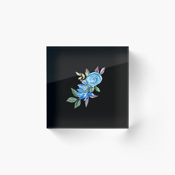 Aperçu de l'œuvre Bouquet bleu dessiné sur fond noir créée et vendue par FlowerandDesing.