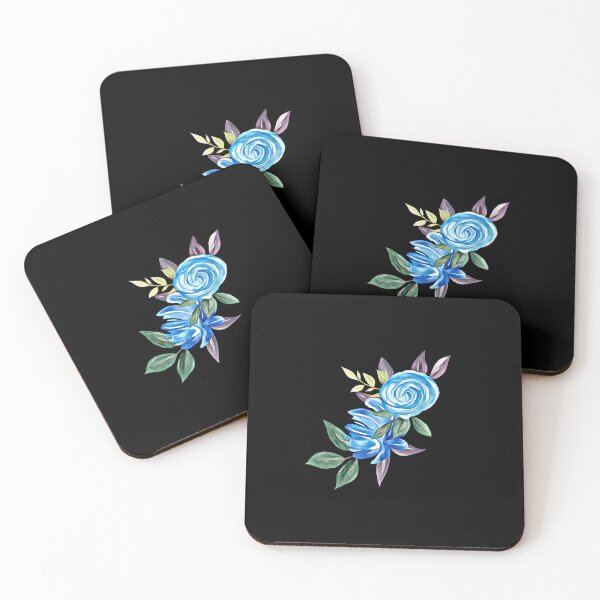 Item preview, Drawn blue bouquet on a black background designed and sold by FlowerandDesing.
