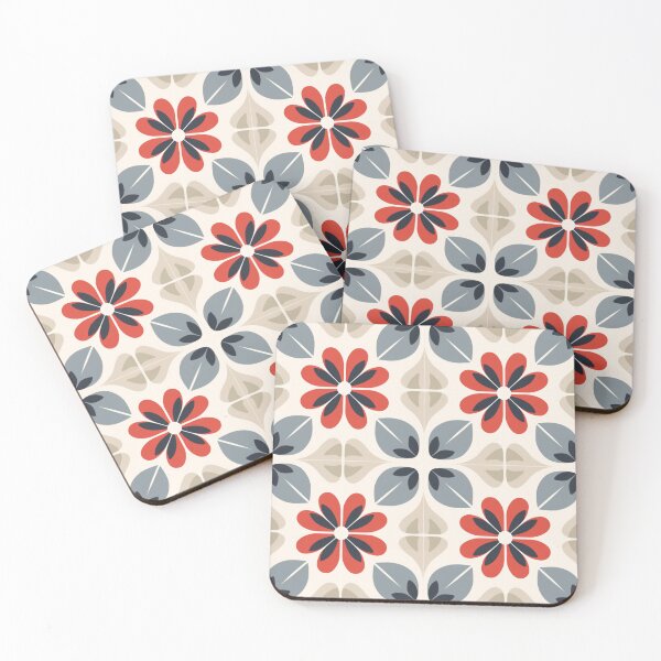 Item preview, Red and Grey Simple Flower Tile Pattern designed and sold by AerinDigital.
