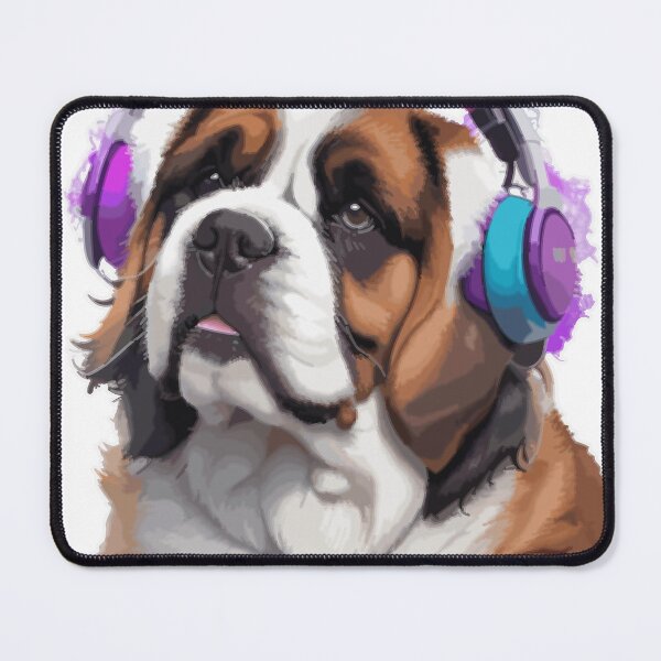 Item preview, watercolor St. Bernard listening to music.  designed and sold by melyD74.