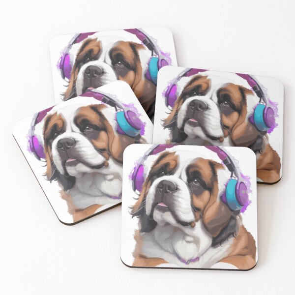 Item preview, watercolor St. Bernard listening to music.  designed and sold by melyD74.