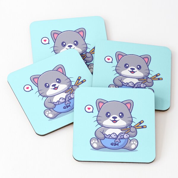 Item preview, Feline Feasts: Cute Cat Savoring Fish with Chopsticks Cartoon designed and sold by hjian8219.
