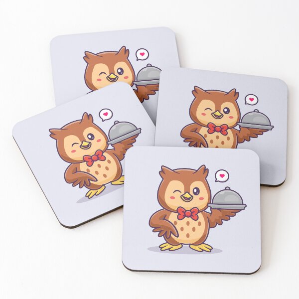 Item preview, Wholesome Service: Cute Owl Serving Food Cartoon Icon designed and sold by hjian8219.