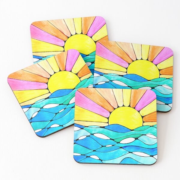 Item preview, Watercolor sun on the ocean horizon  designed and sold by ookaiyah.