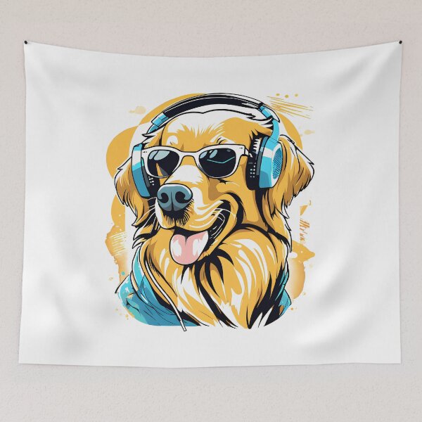 Item preview, Golden Retriever Vibes - wearing sunglasses and headphones designed and sold by Studio-Pixel.