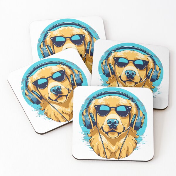 Item preview, Golden Retriever Vibes - wearing sunglasses and headphones designed and sold by Studio-Pixel.