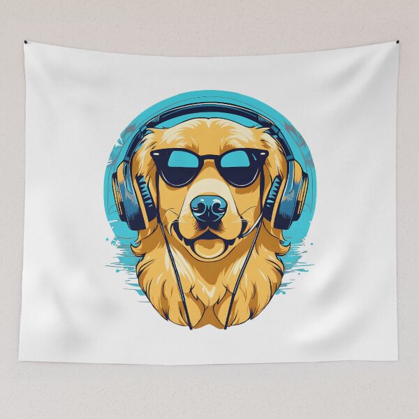 Item preview, Golden Retriever Vibes - wearing sunglasses and headphones designed and sold by Studio-Pixel.