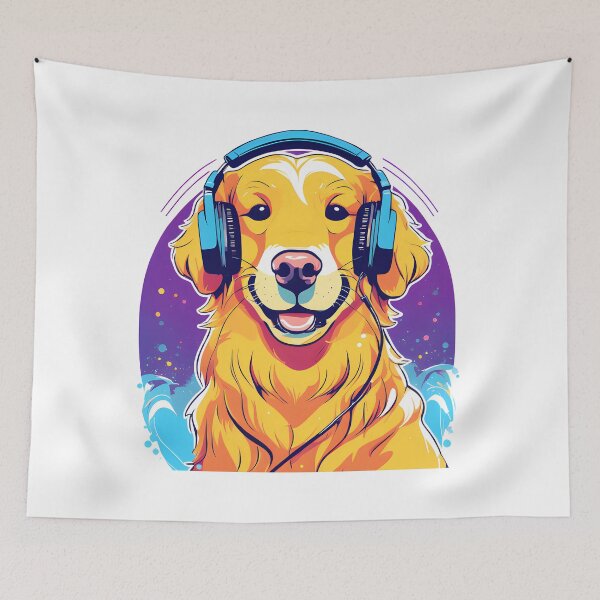 Item preview, Golden Retriever Vibes - wearing sunglasses and headphones designed and sold by Studio-Pixel.