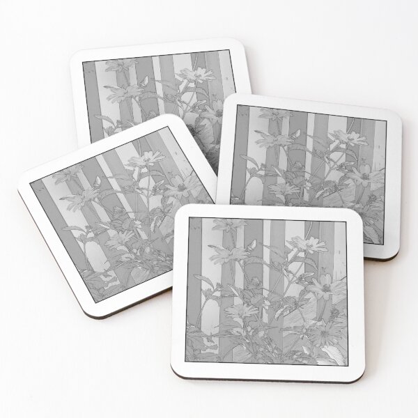 Item preview, Grayscale photographically styled poster of daisies by a fence designed and sold by Littleviews.