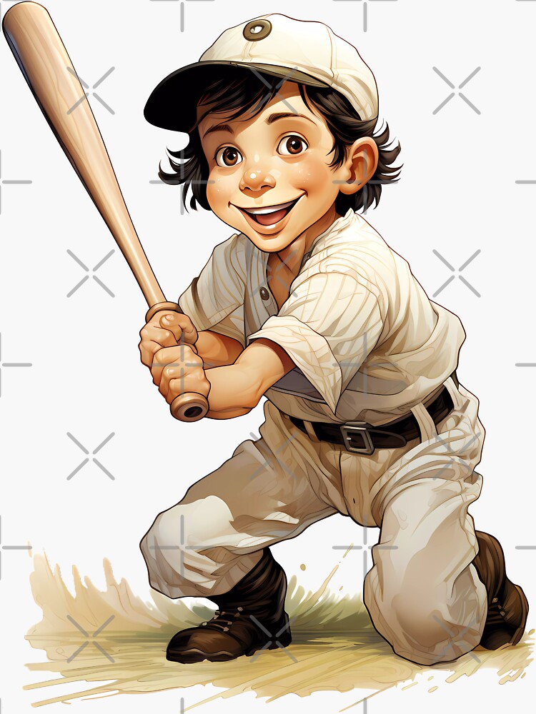 Sticker Cartoon boy playing baseball 