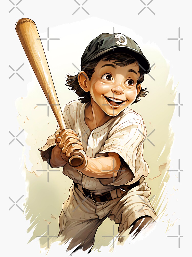 Sticker Cartoon boy playing baseball 