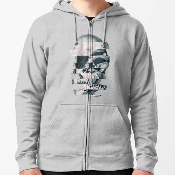 Glitch Skull Mono Zipped Hoodie