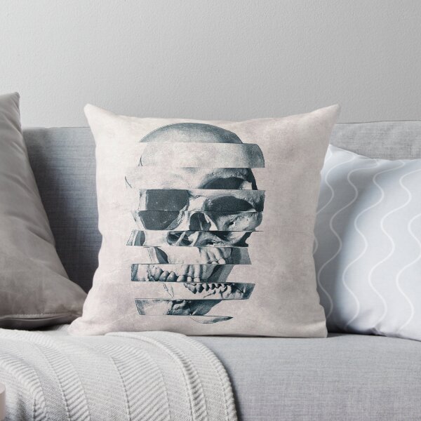 Glitch Skull Mono Throw Pillow