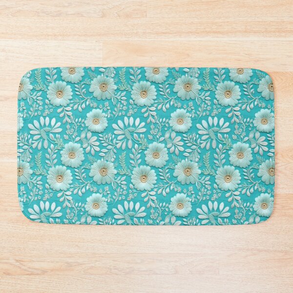 Item preview, Aqua flowers embroidery aqua background design pattern  designed and sold by Trendy-Artistry.