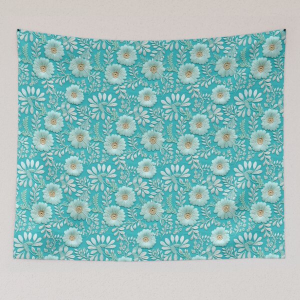 Item preview, Aqua flowers embroidery aqua background design pattern  designed and sold by Trendy-Artistry.