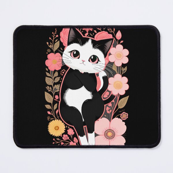 Item preview, Whimsical Cartoon Cat with Flowers designed and sold by Mechanical-Artt.