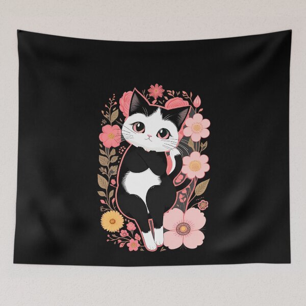 Item preview, Whimsical Cartoon Cat with Flowers designed and sold by Mechanical-Artt.