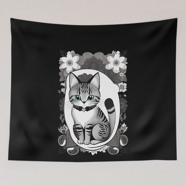 Item preview, Cartoon Cat in Floral Wonderland designed and sold by Mechanical-Artt.