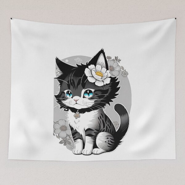 Item preview, Delicate Floral Cartoon Cat designed and sold by Mechanical-Artt.
