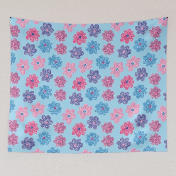 Item preview, CRAYON FLOWERS HANDDRAWN PASTEL BLUE designed and sold by blomastudios.