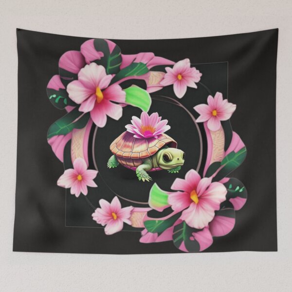Item preview, Pink and black baby turtle floral  designed and sold by Roxburylane.