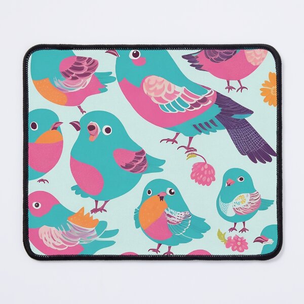 Item preview, Kawaii Nature-Inspired Repeating Pattern: Cute Cartoon Pigeons on White Background with Vibrant Colors and Bird Foods designed and sold by CharmingChic.