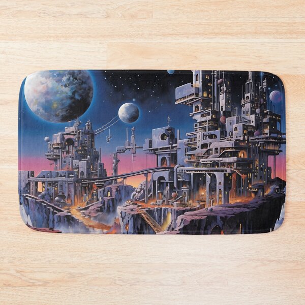 Item preview, Retro science fiction landscape with buildings in the style of an oil painting designed and sold by Pflugart.