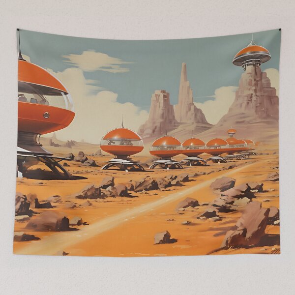 Item preview, Retro science fiction landscape with buildings in the style of an oil painting designed and sold by Pflugart.