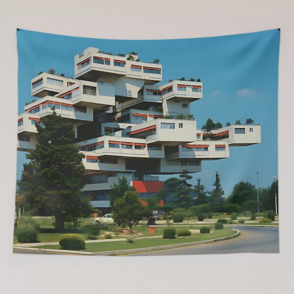 Item preview, Retro science fiction landscape with buildings in the style of an oil painting designed and sold by Pflugart.