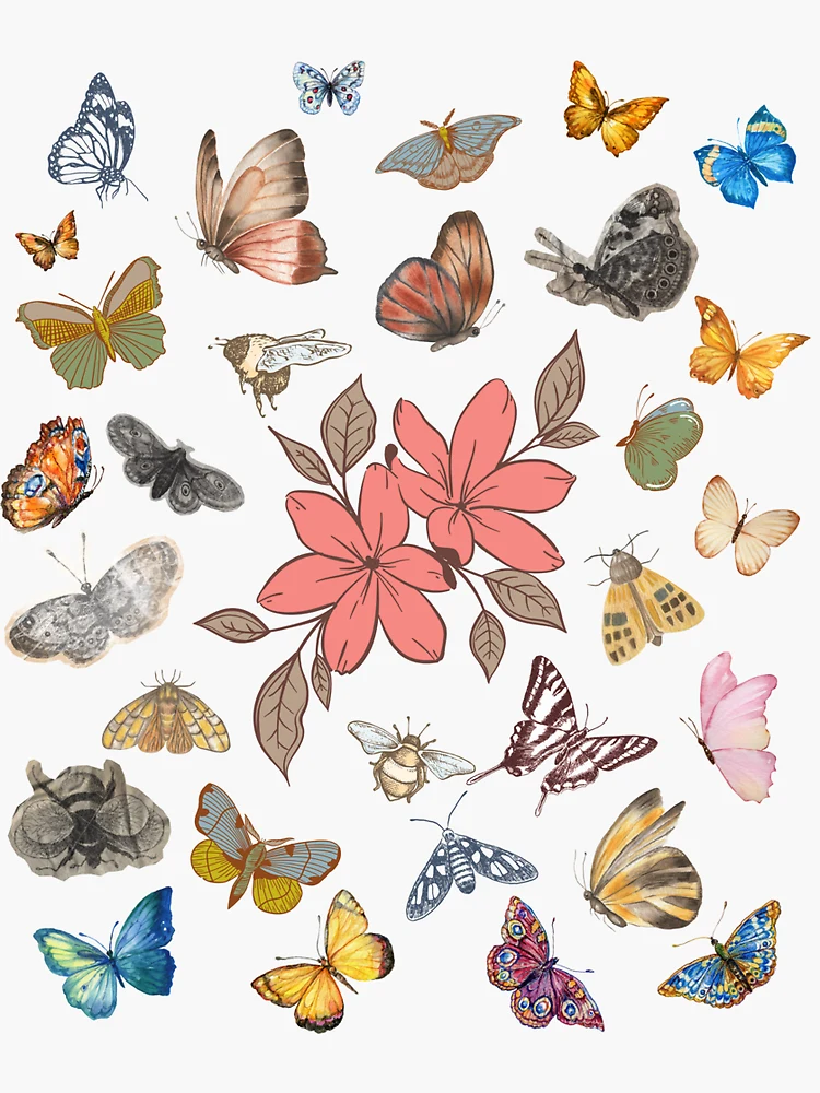 Sticker for Sale avec l'œuvre « Fleurs et papillons vintage » de l'artiste  Tigerstreet