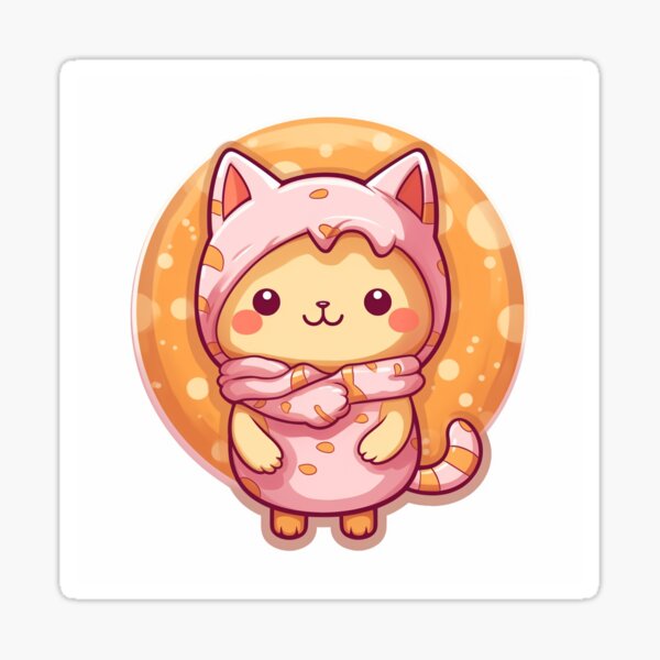 Item preview, Cute kawaii anime pink donut doughnut kitten cat designed and sold by Fern-and-Fyre.