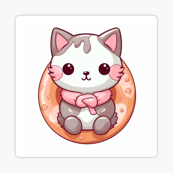 Item preview, Cute kawaii anime pink donut doughnut kitten cat designed and sold by Fern-and-Fyre.