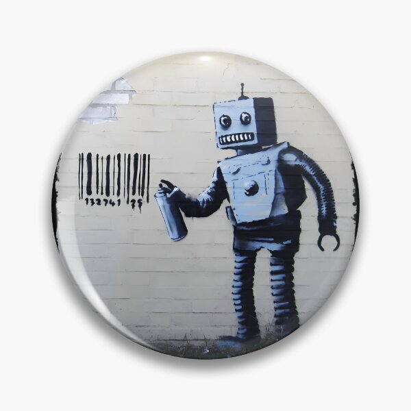 Item preview, Banksy graffiti smiling Robot and barcodes Better Out Than In New York City residency on brick wall  	 designed and sold by mkocdgfvd56.