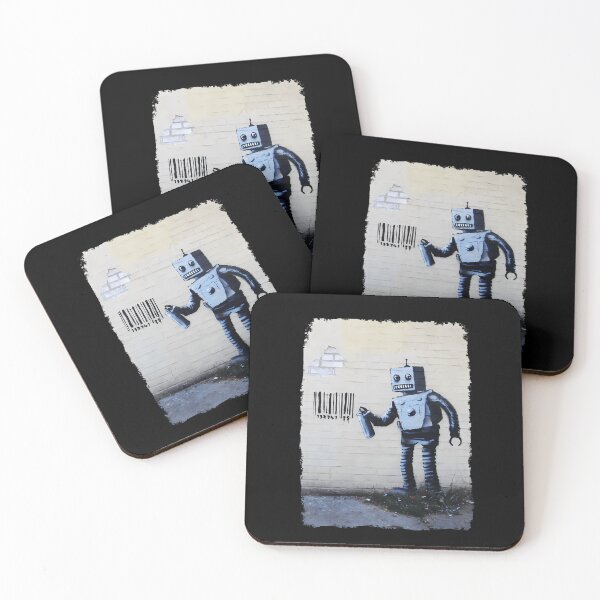 Item preview, Banksy graffiti smiling Robot and barcodes Better Out Than In New York City residency on brick wall  	 designed and sold by mkocdgfvd56.