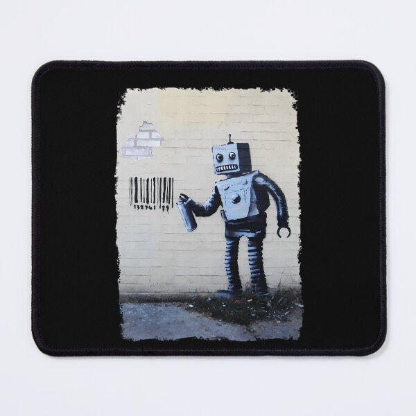 Item preview, Banksy graffiti smiling Robot and barcodes Better Out Than In New York City residency on brick wall  	 designed and sold by mkocdgfvd56.