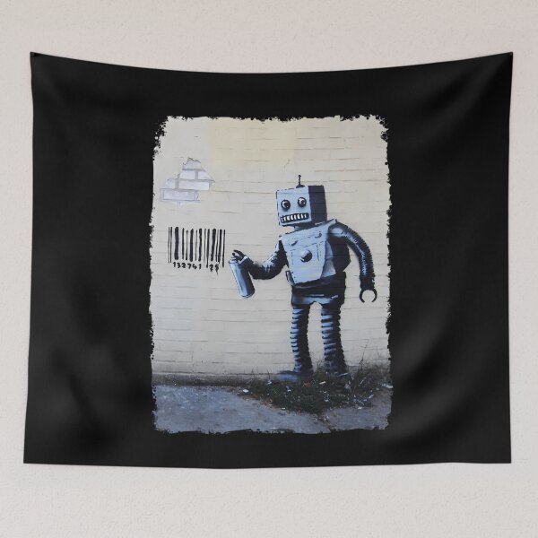 Item preview, Banksy graffiti smiling Robot and barcodes Better Out Than In New York City residency on brick wall  	 designed and sold by mkocdgfvd56.