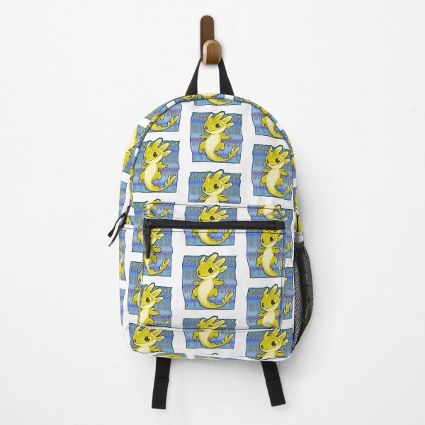 Item preview, Gleeful Yellow Axolotl Sticker Design With Blue Text Block by ZeesDesign designed and sold by ZEESDESIGN.