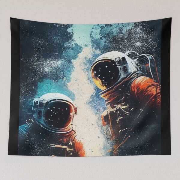 Item preview, Two Astronauts In Space Artwork Painting designed and sold by LukesDrawings.