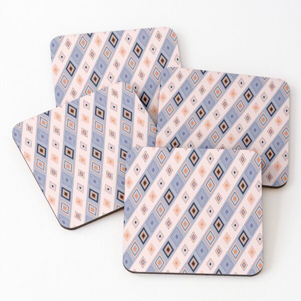 Item preview, Diagonal stripes with simple wired diamond shapes pattern - apricot, elemental blue, orange designed and sold by Arubi-Art.