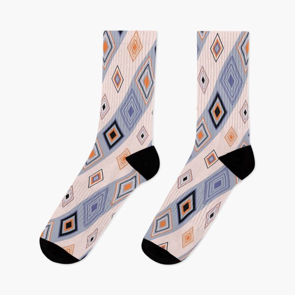 Item preview, Diagonal stripes with simple wired diamond shapes pattern - apricot, elemental blue, orange designed and sold by Arubi-Art.
