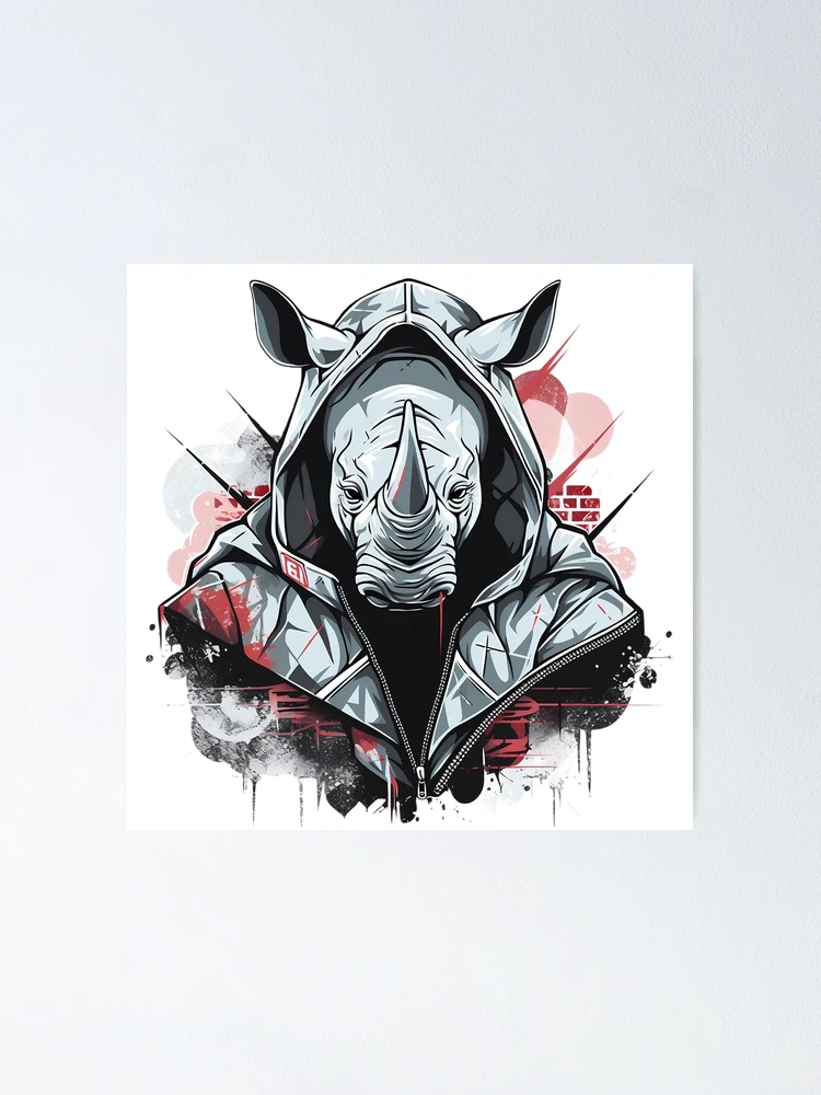Black Rhino Design. Cool Art Poster | Sale for MartynGrey for Rhino Redbubble by Lovers
