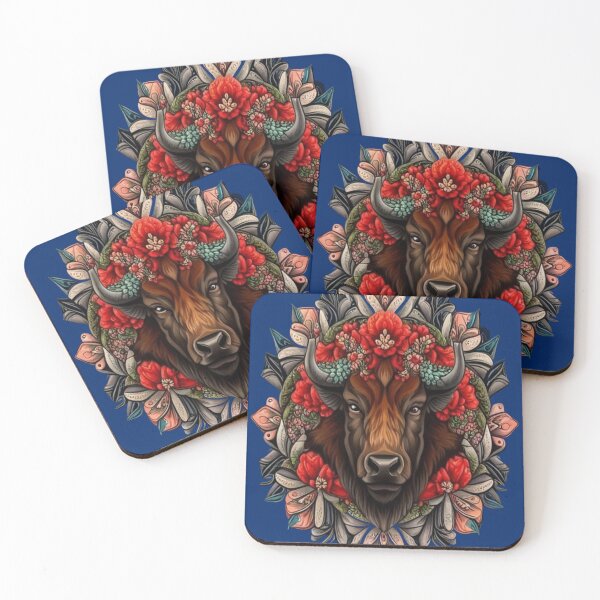 Item preview, American bison Surrounded By A Wreath Of Indian Paintbrush Tattoo Style Art designed and sold by taiche.