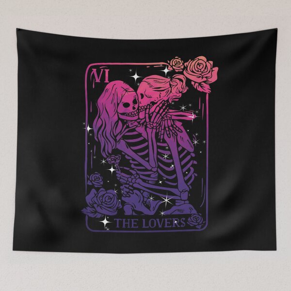 Item preview, The Lovers Tarot Card Occult Goth Bi Pride Gothic Funny Kissing Lesbian Skeletons Costume a LGBTQ Valentines designed and sold by ARTsPlural.