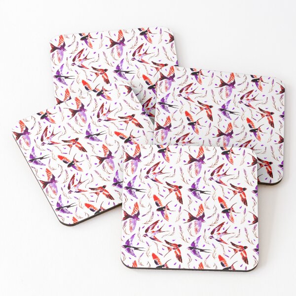 Item preview, Swallows & Lavender - Red & Violet designed and sold by Motifany.