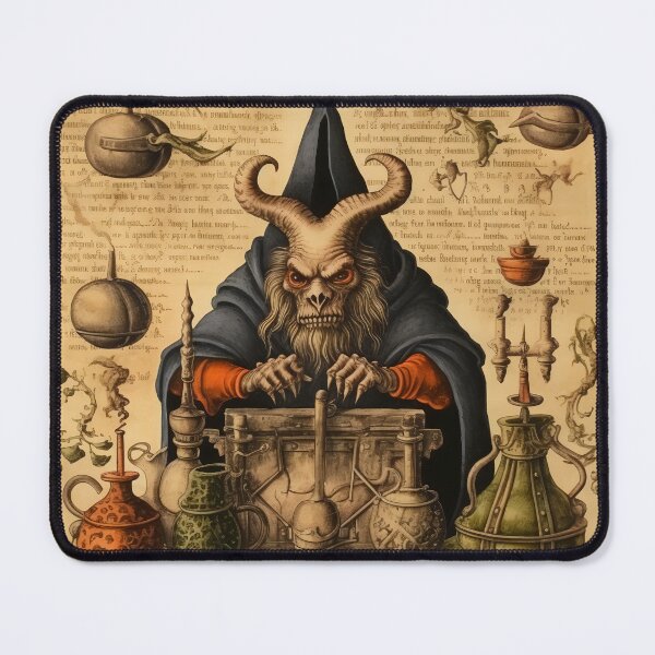 Item preview, Grumpy Baphomet as the Master Alchemist: Medieval Style Art Print designed and sold by Alcyonian.