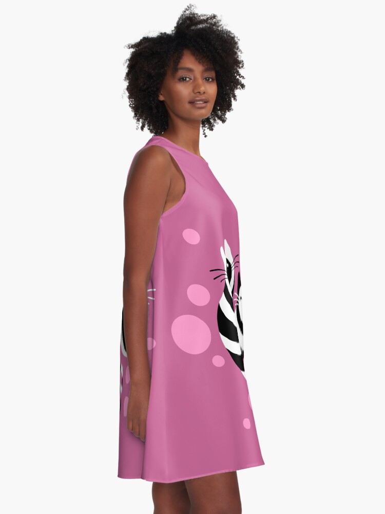 Alternate view of Striped ghost cats Pink A-Line Dress