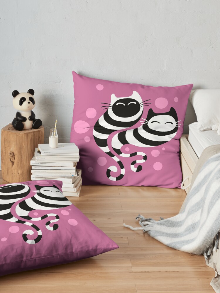 Alternate view of Striped ghost cats Pink Floor Pillow