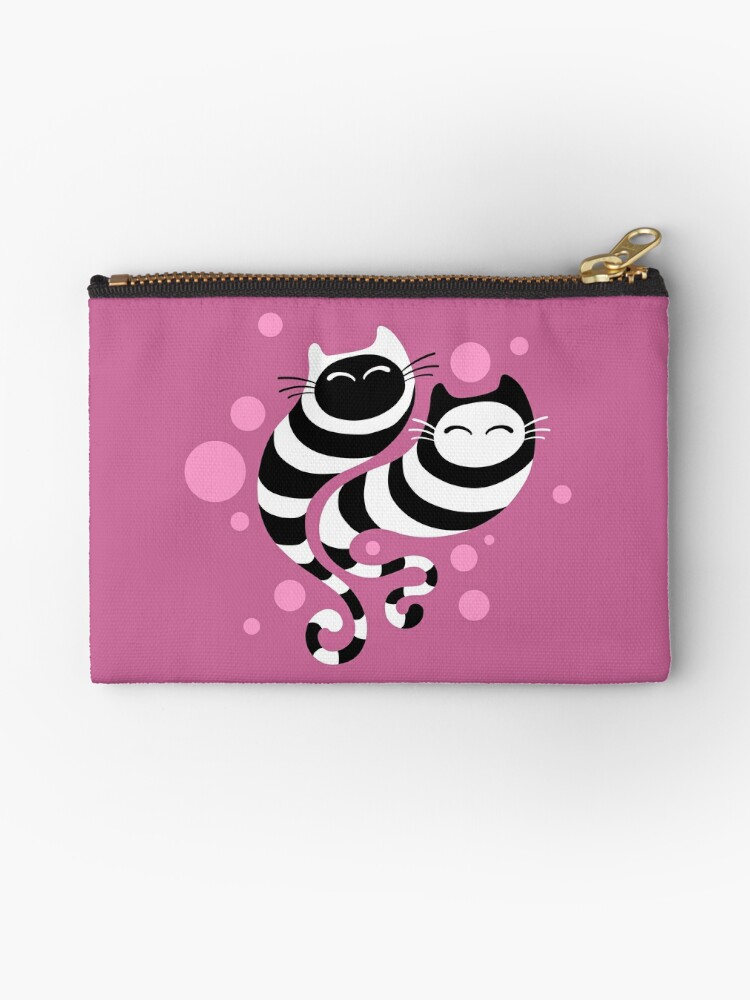Thumbnail 1 of 4, Zipper Pouch, Striped ghost cats Pink designed and sold by Kameeri.