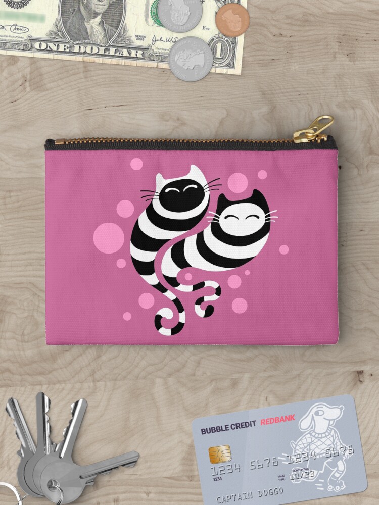 Thumbnail 3 of 4, Zipper Pouch, Striped ghost cats Pink designed and sold by Kameeri.